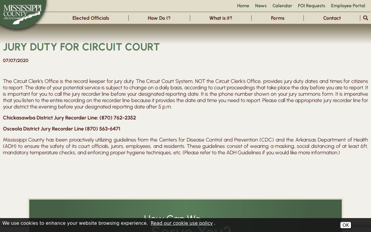 Mississippi County court schedule jury reporting notice