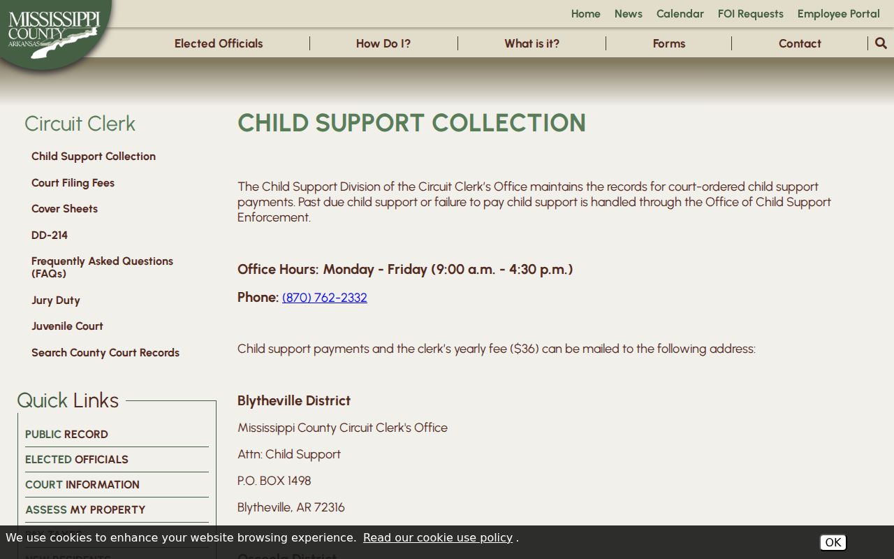 Mississippi County civil court docket child support records information