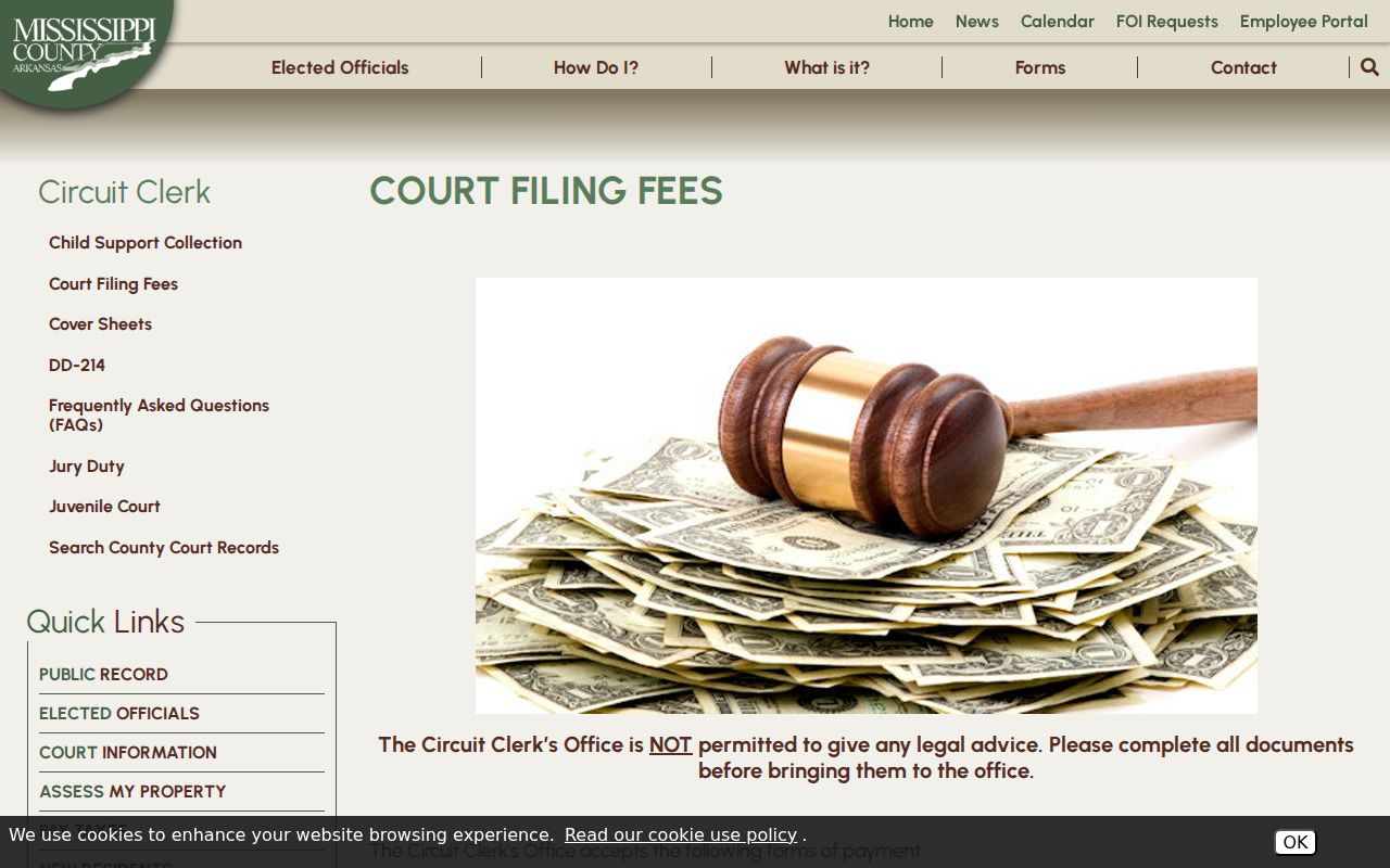 Mississippi County court case records copy and certification fees