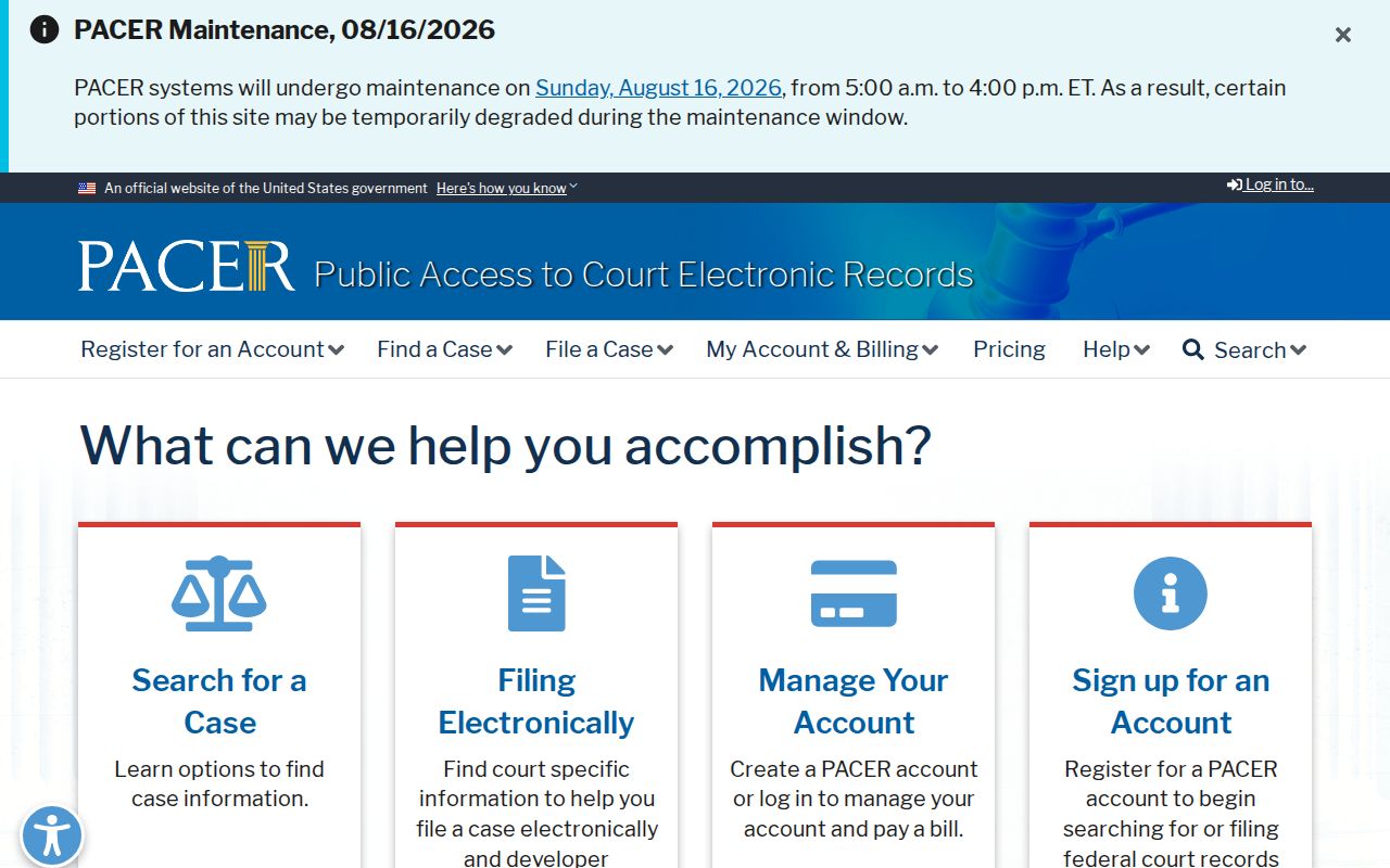 Mississippi County federal docket search through PACER