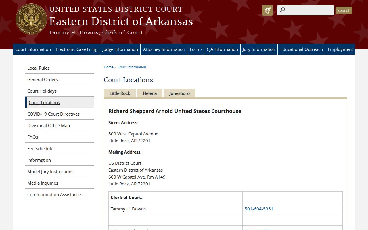 Federal court location for Mississippi County docket records